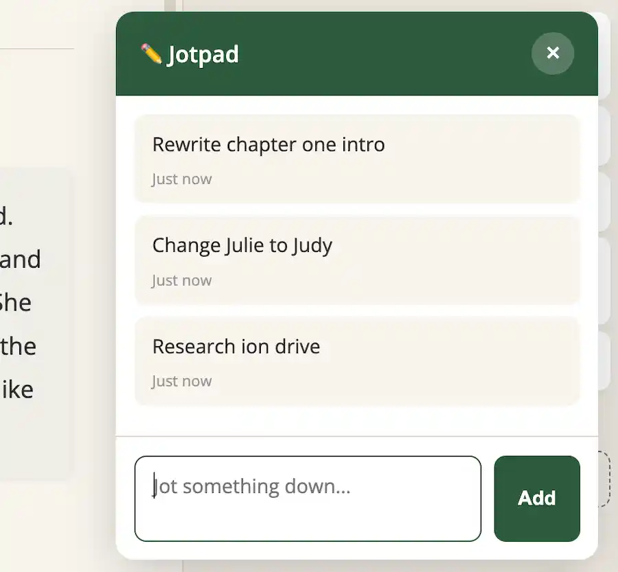 Jotpad interface showing quick notes