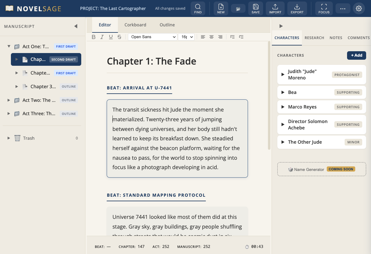 NOVELSAGE Editor - Modern Novel Writing App